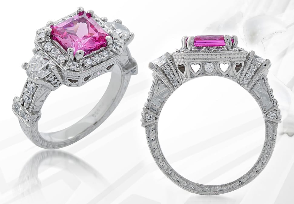 Finished Pink Sapphire & Diamond Engagement Ring